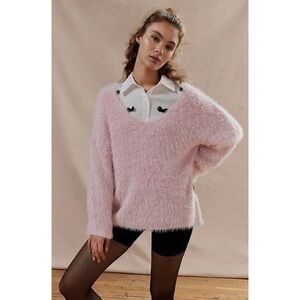 NWT UO Urban Outfitters Pink Rose Fuzzy Pullover Knit Sweater size M